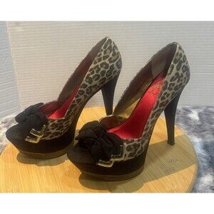 Sam Edelman Circus Leigh Boudoir platform pumps Stilettos leopard Faux Suede Bow